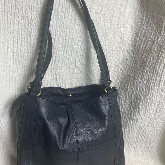 Great American Leather Works Black Leather Shoulder Bag brass tone hardwares - Picture 6 of 11